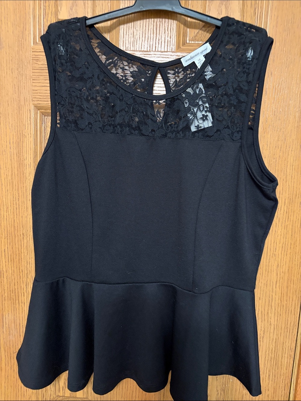 Ambiance Black Lace Yoke Peplum Camisole